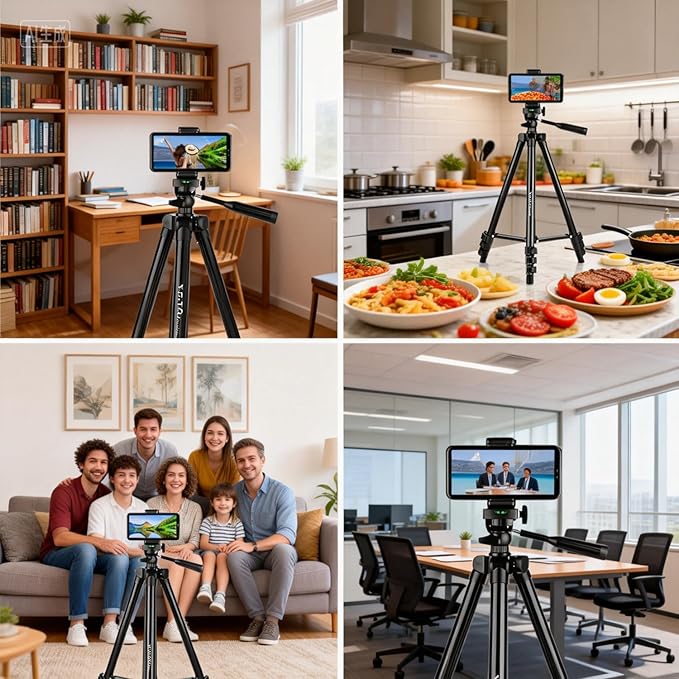 55" Aluminum Phone & Camera Tripod, Extendable Cell Phone Tripod Stand - Image 3