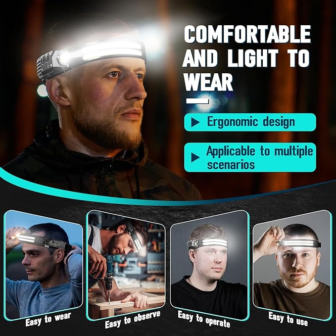 Bud K Rechargeable Headlamp 8 Pack, LED Headlight Flashlight Super Bright - Image 5