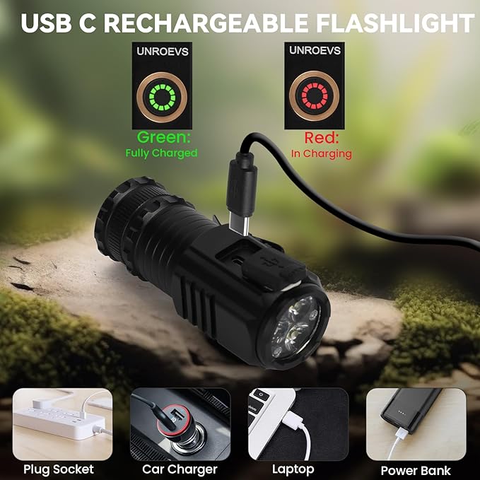UNROEVS Mini Flashlight 2550 Lumens Rechargeable USB C Charging, Small - Image 6