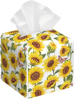 Tissue Box Cover Square, Sunflowers and Butterfly Tissue Box Holder Waterproof by Unknown