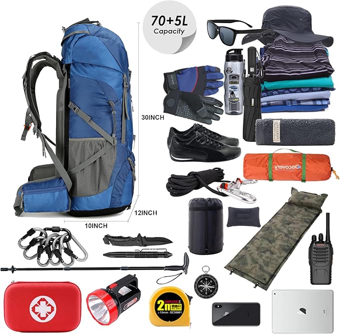 75L Hiking Backpack with Rain Cover Waterproof Camping Backpack Shoes Warehouse - Image 3