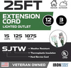IRON FORGE CABLE 12 Gauge Extension Cord 25 Ft Lighted End - Image 2