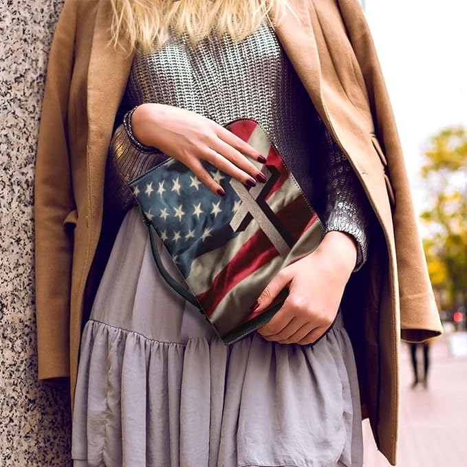 XL Bible Cover Case for Women Men American Flag and Cross PU Leather Bible Case - Image 4