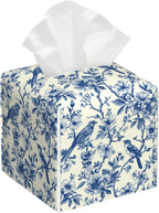 Tissue Box Cover Square, Vintage Floral and Blue Bird Tissue Box Holder by Unknown