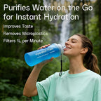 GUYI 1.0L Collapsible Water Filter Bottle, Removes Impurities, BPA Free - Image 4