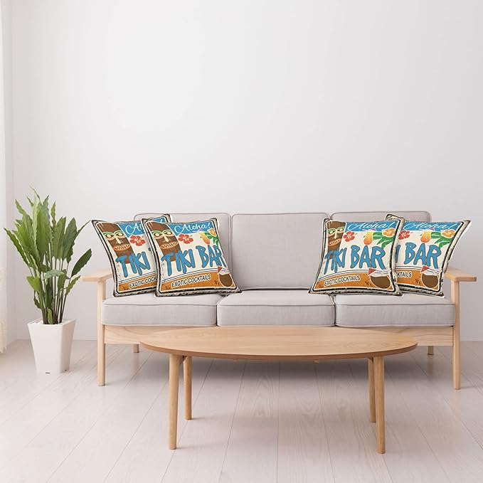 Ambesonne Tiki Bar Decorative Throw Pillow Case Pack of 4, Rusty Vintage Sign - Image 4