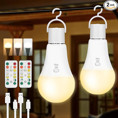 2 Pack Rechargeable Light Bulbs, Battery Operated Light Bulbs by Kimjo