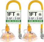 POWGRN 1 FT 2 Pack 12/3 Gauge Extension Cord by POWGRN