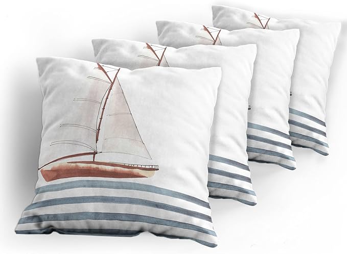 Ambesonne Nautical Throw Pillow Cushion Case Pack of 4, Let Your Dreams Sail - Image 5