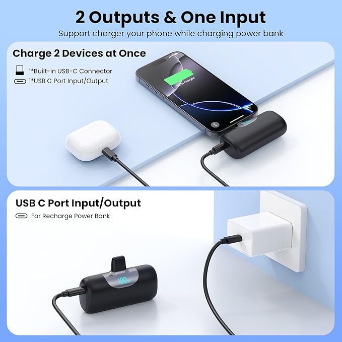 Mini Portable Charger for iPhone 17/16, 5500mAh LCD Display USB C Power Bank - Image 4