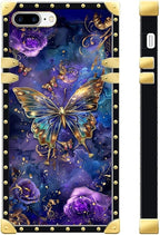 Compatible with iPhone 8 7 SE Case, Glistening Golden Butterfly Vibrant Purple - Image 2