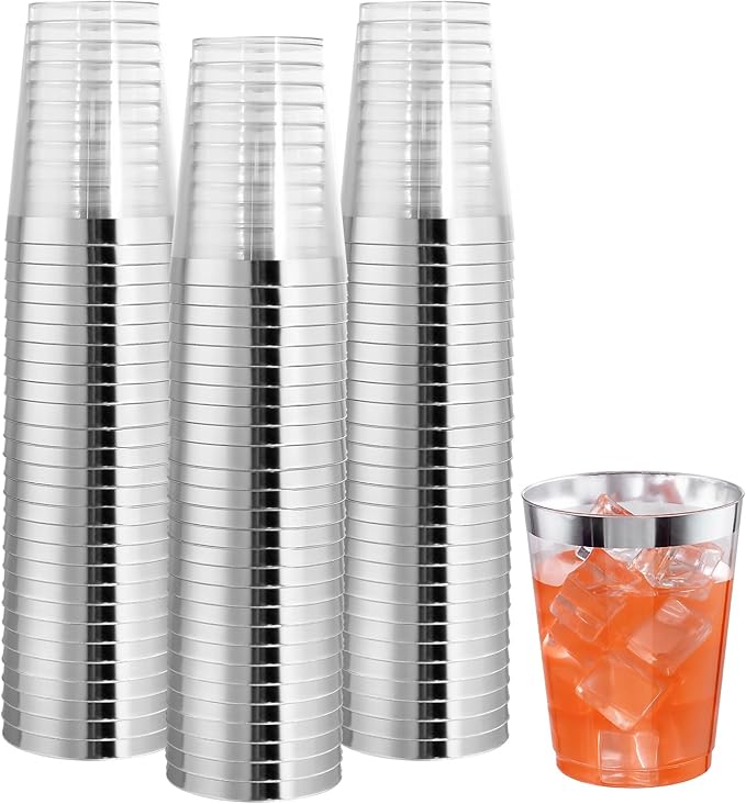 I00000 100PCS Silver Plastic Cups, 10 oz Clear Plastic Cups by I00000