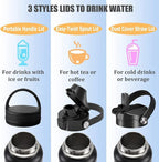 Water Bottle Insulated 32oz 40oz 64oz 128oz Straw Lid Spout Lid & 3 Lids - Image 4