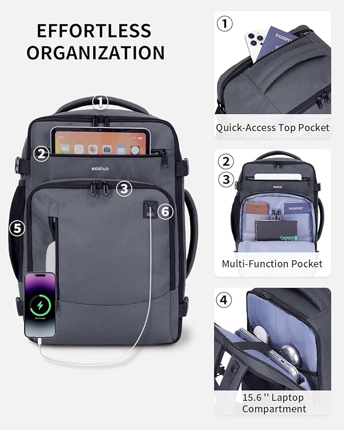 ECOHUB 17" Small Travel Backpack, United Airlines Personal Item Bag 17x10x9 - Image 4