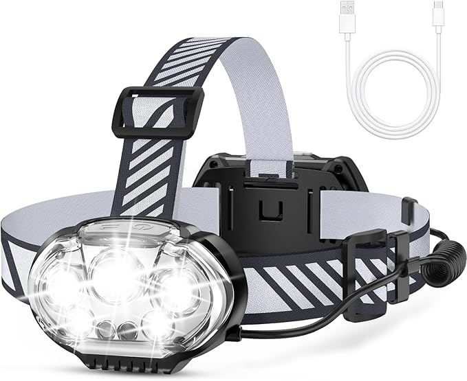 MIOISY Rechargeable Headlamp, Ultra-Bright 5 LED Head Lamp by MIOISY
