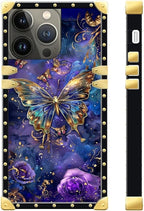 Compatible with iPhone 15 Pro Case, Glistening Golden Butterfly Vibrant Purple - Image 3