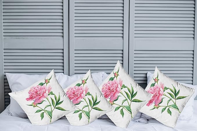 Ambesonne Watercolor Flower Throw Pillow Cushion Case Pack of 4, Vintage Peony - Image 2