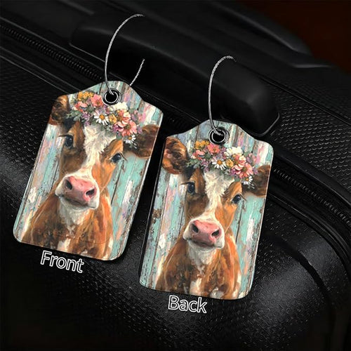 2 Pack Cute Cow Luggage Tags, Floral Cattle & Highland Cow ID Tags - Image 2