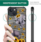 for iPhone 15 Case, Cute Little Elephant Sunflower White Line Art Pattern - Image 6
