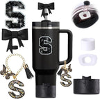 6pcs Black Stanley Cup Accessories Set, Bow Straw Topper by MOTEERLLU