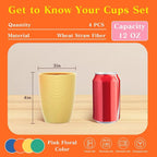Homienly Plastic Cups Alternative Wheat Straw Drinking Glasses 4-Pack | 12 oz - Image 2