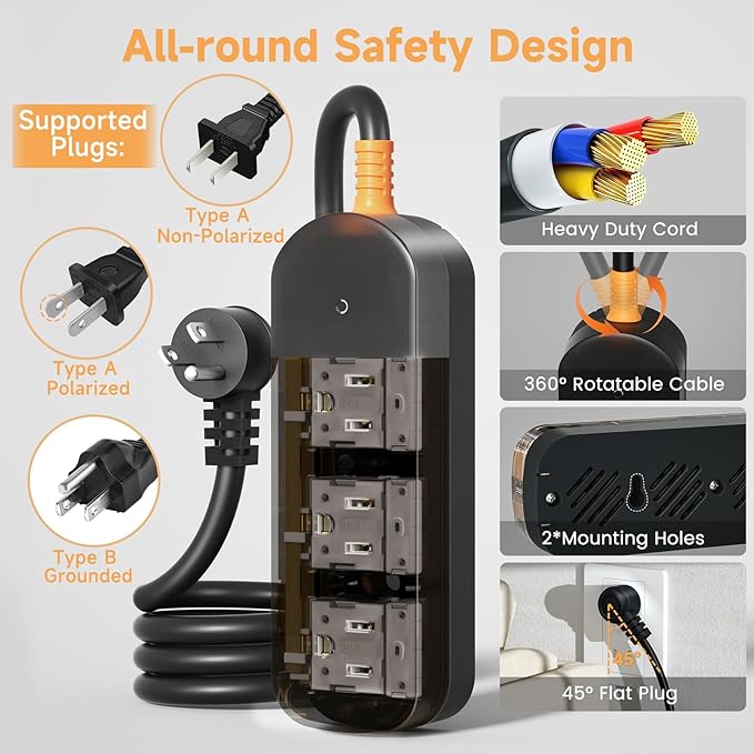 Outdoor Power Strip Weatherproof 6 FT Outdoor Extension Cord Waterproof Surge - Image 8