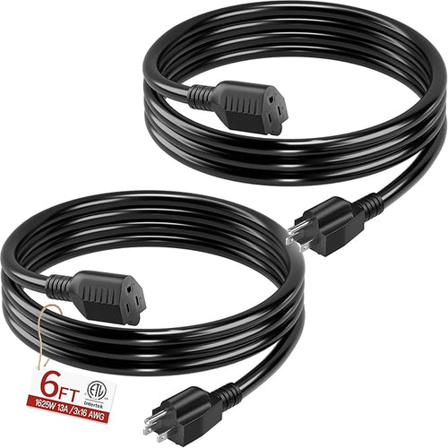 16/3 Short Extension Cord 6 FT 2 Pack, Indoor 3 Prong Power Cable, Suitable by Skrizcable
