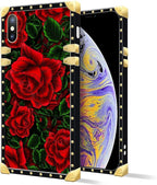 Compatible with iPhone Xs Max Case, Vector Red Rose Green Leaf Luxury Golden - Image 2