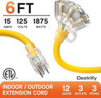 6 ft 12 Gauge Heavy Duty 3 Outlet Extension Cord Splitter - Image 2