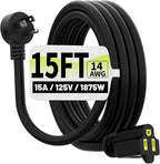 Vockjour 15 FT Black Low Profile Flat Plug 14 Gauge Heavy Duty Extension Cord by Vockjour