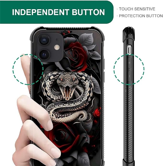 for iPhone 11 Case, Entwined Rose Snake Pattern Graphic Design Girl Boy Soft - Image 4