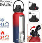 Water Bottle Insulated 32oz 40oz 64oz 128oz Straw Lid Spout Lid & 3 Lids - Image 3