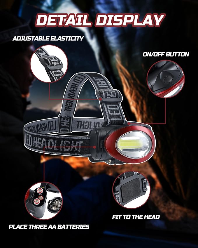 Lichamp Camping Headlamp Flashlight 8 Pack, Outdoor Super Bright COB Head Lamp - Image 4