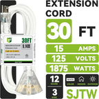 EP 30FT 12 Gauge Heavy Duty Extension Cord, 15A 125V 1875W, 3 Outlet - Image 2