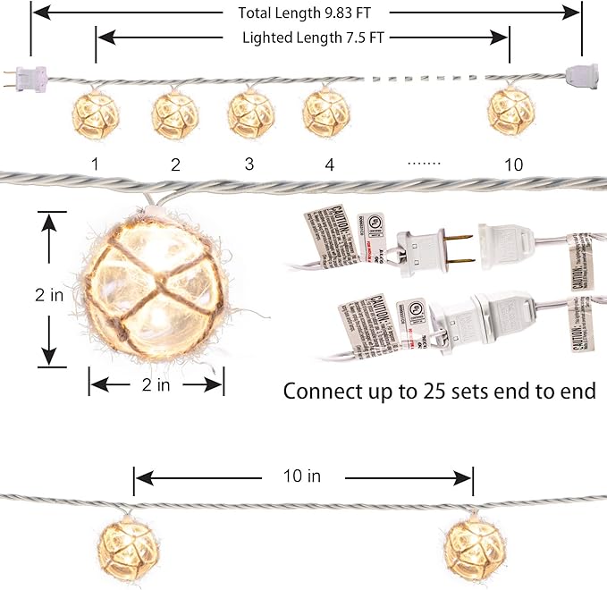 Nautical Fish Float String Lights Outdoor, Beach String Lights Set of 10 Clear - Image 6