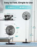 TriPole Foldable Standing Fan 12" Portable Rechargeable Battery Pedestal Fan - Image 4