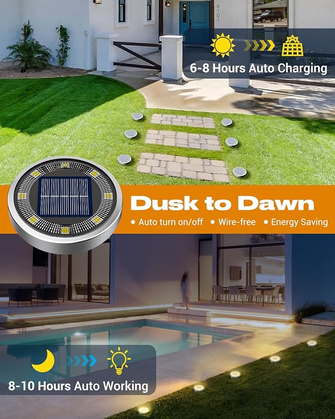 btfarm 12 Pack Solar Lights Outdoor, 8 LED Solar Ground Lights IP65 Waterproof - Image 2