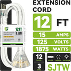 EP 12FT 12 Gauge Heavy Duty Extension Cord, 15A 125V 1875W, 3 Outlet - Image 2