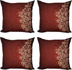 Ambesonne Burgundy Throw Pillow Cushion Case Pack of 4, Floral Swirls Ivy Image by Ambesonne
