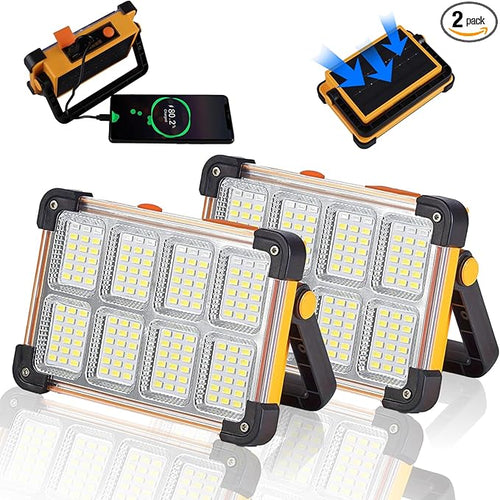 2 Pack 120W Solar Rechargeable Work Light, 144 LED 10000LM Portable Flood Light by YXQUA