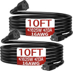 16/3 Short Extension Cord 10 FT 2 Pack, Indoor 3 Prong Power Cable, Suitable by Skrizcable