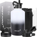 Water Bottle Insulated 32oz 40oz 64oz 128oz Straw Lid Spout Lid & 3 Lids by POYAKU