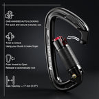 FresKaro UIAA Certified 25KN Auto Locking Climbing Carabiner Clips, Twist Lock - Image 3