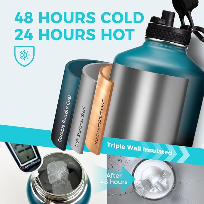 1 Gallon Insulated Water Bottle - 128oz 64oz Water Jug with Handle Paracord - Image 3