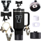 6pcs Black Stanley Cup Accessories Set, Bow Straw Topper by MOTEERLLU