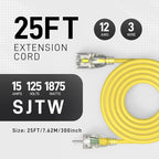 25FT 12/3 Gauge Heavy Duty Outdoor Extension Cord Waterproof, Weatherproof - Image 2
