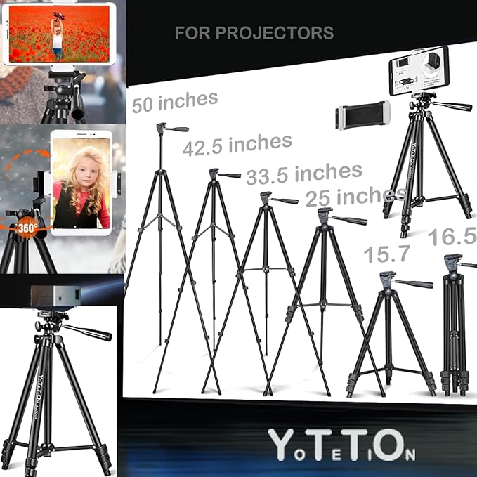 50" Aluminum Phone & Camera Tripod, Extendable Cell Phone Tripod Stand - Image 4