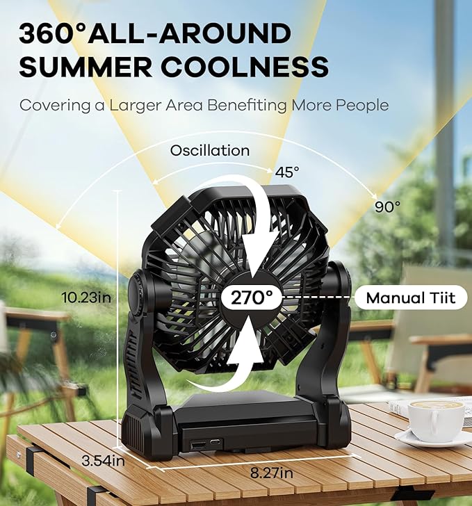 DOWILLDO 30000mAh Portable Battery Powered Camping Fan - - Image 4