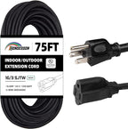 75FT Outdoor Extension Cord-16/3 SJTW Durable Black Extension Cable by HONDERSON