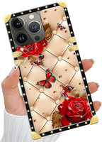 Compatible with iPhone 13 Pro Case, Shining Red Rose Butterfly Leather - Image 5